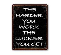 IINKUEYK Vintage Metal Tin Sign Motivational Quote The Harder You Work The Luckier You Get Gym Wall Decor Work Hard Hustle Sign for Man Cave Garage Office 8 X 12 inch
