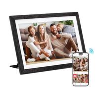 IIQ Marco de fotos digital de 15.6 pulgadas con pantalla táctil, rotación automática, pantalla IPS de 1080P, 32 GB, WiFi dual y aplicación Frameo, marco de madera moderno para bodas, hogar y