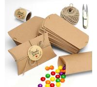IIRC 50 cajas de regalo de papel kraft transparente con cordón de yute, cinta adhesiva doble, tijeras, pegatinas de agradecimiento, para Navidad, cumpleaños, bodas