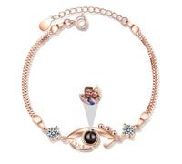 Iirlvior Pulseras con Proyección de Foto Personalizadas, Pulsera Personalizada con Imagen en Interior, Regalo de San Valentín Aniversario Cumpleaños para Pareja Novia Madre, Forma de Ojo en Oro Rosa