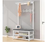 IisrAr Perchero De Entrada, Abrigo Multifuncional Hoohome Uso Pasillo Taburete para Cambiar Zapatos Riel Colgante Perchero/Blanco Gris/60 * 33 * 170 Cm