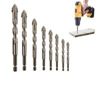 Iiteraryi New Four-Flute Sawtooth Eccentric Drill Bit Set, Four Blade Serrated Multi-Functional Drill Bits, High Hardness Bevel Head for Wood, Metal, Stone, Glass & Concrete (3+4+5+6+7+8+10+12cm)