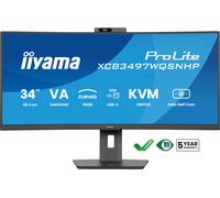 iiyama ProLite XCB3497WQSNPH-B1 34" Monitor curvo VA UWQHD con cámara y micrófono Windows Hello integrados, base USB-C, LAN, conmutador KVM.