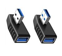 iJiGui 2 Paquetes Adaptador USB 3.0 de ángulo Izquierdo y Derecho (Adaptador USB de 90 Grados Macho a Hembra), Conector USB en ángulo Recto, Alta Velocidad 5 gbps, Compatible con PC/portátil/TV
