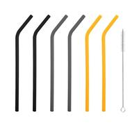 iJiGui 6 Piezas Pajitas Reutilizables, Pajitas de Curvo, Coloridas Silicona Pajitas Plegable Ecológico, Incluye Cepillo Limpiador, para Bebidas Frías Juice Coffee Cóctel(Negro + Gris + Amarillo)