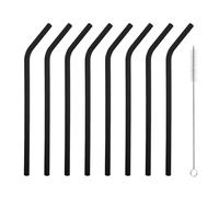 iJiGui 8 Piezas Pajitas Reutilizables, Pajitas de Curvo, Coloridas Silicona Pajitas Plegable Ecológico, Incluye Cepillo Limpiador, para Bebidas Frías Juice Coffee Cóctel(Negro)
