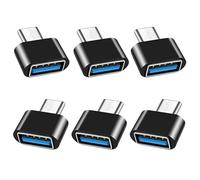 iJiGui Adaptador USB C a USB (6 Piezas), Adaptador OTG USB-C Macho a USB-A 2.0 Hembra Compatible con MacBook Pro, Samsung Galaxy, Teléfonos Tipo-C(Negro)