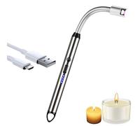 iJiGui Encendedor Electrico, Encendedor Velas Mechero Electrico USB Recargable, Encendedor Cocina Arco Eléctricos, 360 Flexible Encendedor para Velas, Estufas de Gas, Camping Barbacoa(Plata)