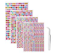 iJiZuo 1792 Piezas Brillantes para Decorar Diamantes Autoadhesivas, Repartidas en 4 Hojas, Pegatinas Diamantes Acrílico, con Pinzas, Diámetro 3-6 mm, para Manualidades, Uñas, Arte Facial-Vistoso