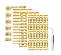 iJiZuo 1792 Piezas Piedras de Estrás Autoadhesivas, Repartidas en 4 Hojas, Pegatinas Diamantes Acrílico, con Pinzas, Diámetro 3-6 mm, para Manualidades, Uñas, Arte Facial, Bricolaje-Dorado