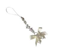 Ijksbehjf Elegante llavero de perlas con lazo, materiales de aleación, versátil, para amantes de la moda, para viajes diarios, adornos de perlas, blanco, Talla única