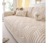 IJNBHU Funda Sofa 2 3 4 plazas, Felpa Cubre Sofa,2 Poyabrazos o Respaldo, Protector Sofá para Perros y Gatos,Protector Sofá Universal para Sofá Esquinero,Beige,90 * 260cm