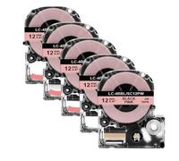 IJOSADON 5/10PK SS12KW Cinta Adhesiva de Etiquetas de 12 mm SC12YW Compatible con los Modelos de Fabricantes de Etiquetas LW-300 LW-400 para el número de Pieza SS12KW(5PK Black on Pink)