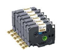 IJOSADON Cinta de Etiqueta Compatible con 6 Piezas para 12 mm Negro en Blanco TZE 231 TZE 131 TZE 334 TZE 631 para la Impresora de Etiqueta PTH110(6PK Black on Gold)