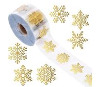 IJSDNVJNDX Etiquetas Adhesivas Redondas Transparentes - Rollo de 2500 Pegatinas Navideñas Doradas - Diseño de de Nieve para Decoración Navideña