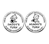 Ikacvb Regalos para padres y mamá, regalos para recién nacidos, regalos de embarazo para padres primerizos, mamá, papá, moneda de decisión de doble cara para rellenos de calcetines, regalo de cumpleaños y Navidad, plateado, S