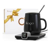 ikago Juego de calentador de tazas y tazas de café con calefacción inteligente, calentador de café con apagado automático, control preciso de temperatura de -17.2 °C, calentador de tazas eléctrico