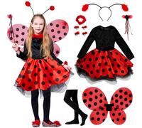 IKALI Disfraz de mariquita para niña, Vestido de lujo，Traje de animal con alas(Set de 10 piezas) 3-4años