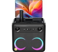 Ikarao Máquina de karaoke para adultos, pantalla de karaoke de 10.1 pies, 2 micrófonos inalámbricos de carga automática y pantalla de letras, 300 W, aumento de graves, ecualizador, correa de
