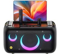 Ikarao Máquina de karaoke con pantalla para visualización de letras, altavoz Bluetooth portátil con 2 micrófonos inalámbricos (integrado y carga automática) para adultos y niños, sistema PA