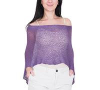 Ikat Mimosa Mujer Poncho Pequeño de Encaje Elástico Alas de Murciélago Cabo de Punto de Ganchillo Color Liso (Talla única, Purple)