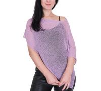 Ikat Mimosa Mujer Poncho Pequeño de Encaje Elástico Alas de Murciélago Cabo de Punto de Ganchillo Color Liso (Talla única, Lilac)