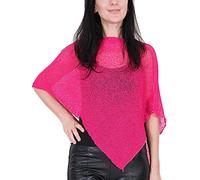 Ikat Mimosa Mujer Poncho Pequeño de Encaje Elástico Alas de Murciélago Cabo de Punto de Ganchillo Color Liso (Talla única, Hot Pink)