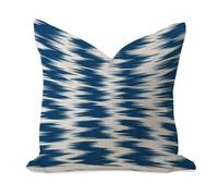 Ikat Style - Funda de cojín con diseño de zigzag azul, cómoda, rústica, para sofá, obras de arte abstractas, contemporáneas, cuadradas, de algodón, lino, para decoración del hogar, tienda de campaña,