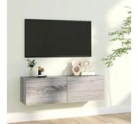 IKAYAA Armario de pared para TV, armario bajo para salón, armario bajo, gris, Sonoma, armario para TV, mesa de TV, tablero de TV, para colgar, 100 x 30 x 30 cm, material de madera