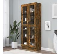 IKAYAA Armario Vitrina con 4 Compartimentos Vitrina de Cristal Vitrinas de salón Vitrinas de Exposición de Madera Contrachapada Aparador Comedor, Aparador Cocina Roble Ahumado 82,5 x 30,5 x 185,5 cm