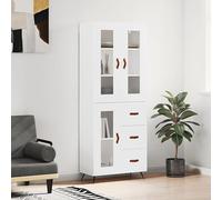 IKAYAA Armario Vitrina, Mueble Vitrina de Cristal, Vitrinas de Salón, Aparador para Salón, Estantería Librería, Armario Auxiliar de Cristal con 3 Cajónes, 69,5 x 34 x 180 cm Blanco-8
