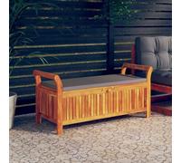 IKAYAA Banco de Jardín de Madera con cojín Banco de Exterior con Caja de Almacenaje Baúl almacenaje para Patio Terraza Balcón 126 x 50 x 60 cm Gris