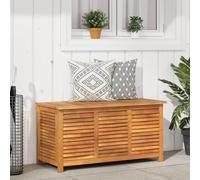 IKAYAA Baúl de Jardín, Arcón Exterior de Madera de Acacia, Caja de Almacenamiento con Bolsa, Organizador Herramientas, Arcón de Almacenaje para Patio Jardín, 113 x 50 x 56 cm