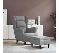 IKAYAA Butaca Viena con Taburete, Sillon Nordico, Sillón Escandinavo, Sillón Orejero, Butaca Viena, Relax Orejeras Escandinavo en Terciopelo Sillones Comodos para Salón o Dormitorio Gris Claro