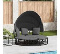 IKAYAA Cama Balinesa Exterior con Capota de Ratán, Tumbona Isla con Cojines, Muebles Jardín Resistente a la Intemperie, Conjunto Jardín Combinable Negro