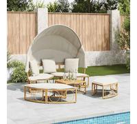 IKAYAA Cama Balinesa Exterior con Toldo de Ratán, Tumbona Isla con Cojines, Muebles Jardín Resistente a la Intemperie, Conjunto Combinable Marrón