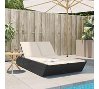 IKAYAA Cama Exterior Jardin, Cama Balinesa, Tumbona Doble de Ratán Regulable y Respaldo Reclinable, Cama Jardin, Sofá Cama Doble para Jardín, Patio, Negro