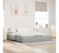 IKAYAA Cama Tapizada 180 x 200 cm con Somier y Espacio de Almacenamiento, Doble Canape en Terciopelo, Gris Claro