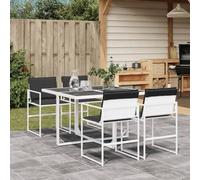 IKAYAA Conjunto Jardin Exterior Mesa y 4 Sillas Juego de Comedor de Jardin 5 Piezas de Ratán Mesa de Jardín Exterior con Sillas para Terraza Patio Blanco Type-30