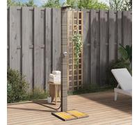 IKAYAA Ducha Exterior Jardín con Suelo de Madera Acacia, Piscina de Exterior, Ducha con Rociador Giratorio, Ratán PE, 55x55x224 cm,Gris