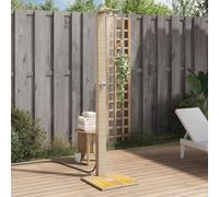 IKAYAA Ducha Exterior Jardín con Suelo de Madera Acacia, Piscina de Exterior, Ducha con Rociador Giratorio, Ratán PE, 55x55x224 cm,Beige