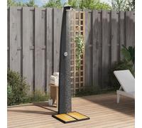IKAYAA Ducha Exterior Jardín con Suelo de Madera Acacia, Piscina de Exterior, Ducha con Rociador Giratorio, Ratán PE, 55x60x224 cm,Negro