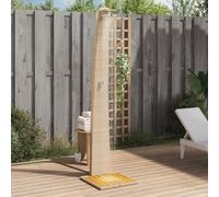 IKAYAA Ducha Exterior Jardín con Suelo de Madera Acacia, Piscina de Exterior, Ducha con Rociador Giratorio, Ratán PE, 55x60x224 cm,Beige