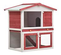 IKAYAA Establo para animales pequeños de 2 niveles, jaula para animales pequeños, jaula para animales pequeños, jaula para gallinero, conejera, 3 puertas, recinto de madera para conejos