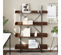 IKAYAA Estanteria Almacenaje de 4 Niveles, Librería Industrial, 100x33x145,5 cm, Estanteria Alta de Pie, Madera y Metal, Biblioteca, Estantería para Oficina, Estudio, Sala de Estar, Marrón Roble