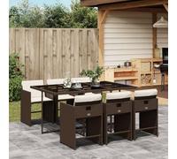 IKAYAA Juego Comedor de Jardín de Ratán con 6 Sillas y Mesa de Comedor, Conjunto Jardín, Muebles Jardín Exterior, Mesa y Sillas para Terraza Patio, Marrón y Crema Type-18