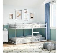 IKAYAA Litera de 90 x 200 cm, literas de Hierro, Metal, para Niños, Juveniles, Camas Infantiles con Escalera y Protección Anticaídas, Blanco