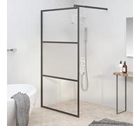 IKAYAA Mampara Ducha Fija Negro - Mamparas de Ducha Transparentes - Mamparas de Ducha Fija con Vidrio ESG 5 mm - Mampara Fija -100 x 195 cm-Medio Esmerilado