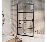 IKAYAA Mamparas de Bañera Plegable Mampara Bañera Abatible Biombo de Baño de Vidrio Templado 80 x 140 cm Transparente y Negro