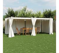 IKAYAA Pérgola de Jardín con Techo Retráctil y Cortinas, Pérgola de Aluminio 6 x 3 m, Cenador de Jardín, Poliéster Resistente al Agua y a UV para Patio Terraza Exterior Crema